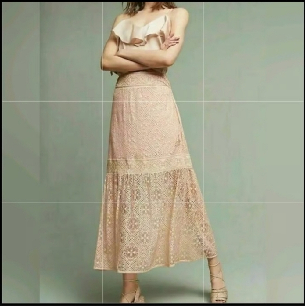 ANTHROPOLOGIE by Queen & Palm Maxima Lace Skirt Embroider Waist, Side Tassles XS - Picture 3 of 15